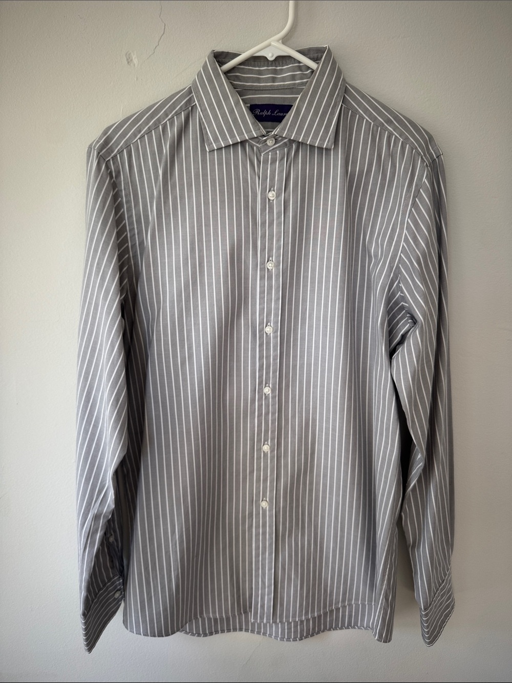 Ralph Lauren Purple Label Gray and White Pinstripe Dress Shirt